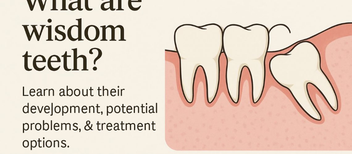 A close up image of a dentist pointing to an x-ray of the patients mouth. The wisdom teeth are highlighted in a bright color. No text on the image.